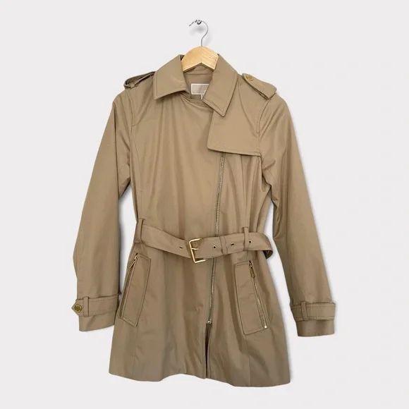 Michael Kors Belted Front Zip Trench Coat Jacket Small - Picture 2 of 12